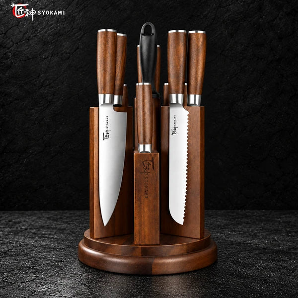 SYOKAMI Kitchen Knife Set of 14 with Magnetic 360° Rotatable Block