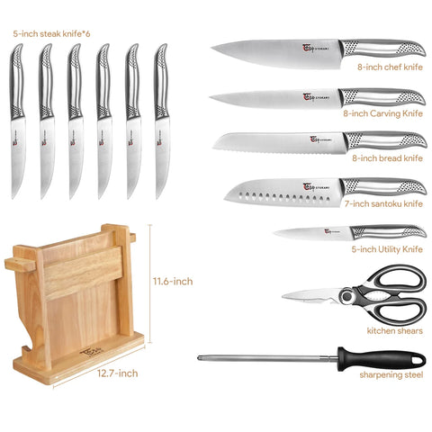 SYOKAMI Kitchen Knife Set, 14 Pieces Japanese Style Knife Block