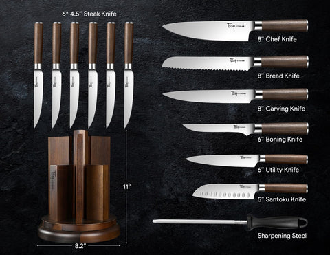 SYOKAMI Kitchen Knife Set of 14 with Magnetic 360° Rotatable Block