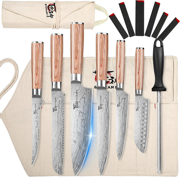 SYOKAMI 14-piece Chef Knife Set with Beige Roll