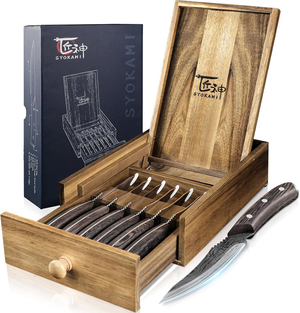 SYOKAMI 6 Steak Knives with Drawer Organizer