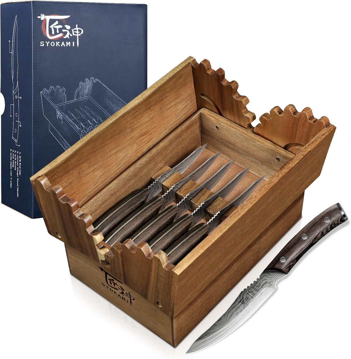 6 Steak Knives & Folding Wood Case
