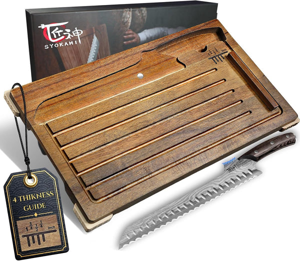 SYOKAMI Acacia Bread Board & Offset Knife Set