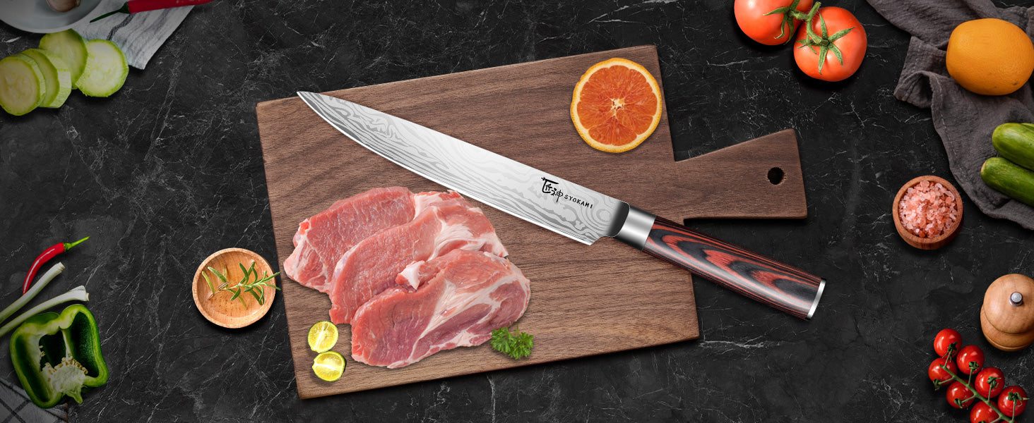 SYOKAMI 14-piece Chef Knife Set with Blue Roll Bag: slicing knife portioning boneless meat