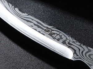 SYOKAMI 6 Steak Knives & Folding Wood Case: decorative blade pattern and plain cutting edge