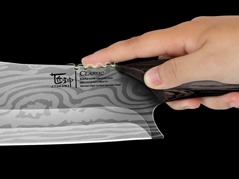 SYOKAMI 10-inch Butcher Knife with Herb Stripper: An added point of contact.