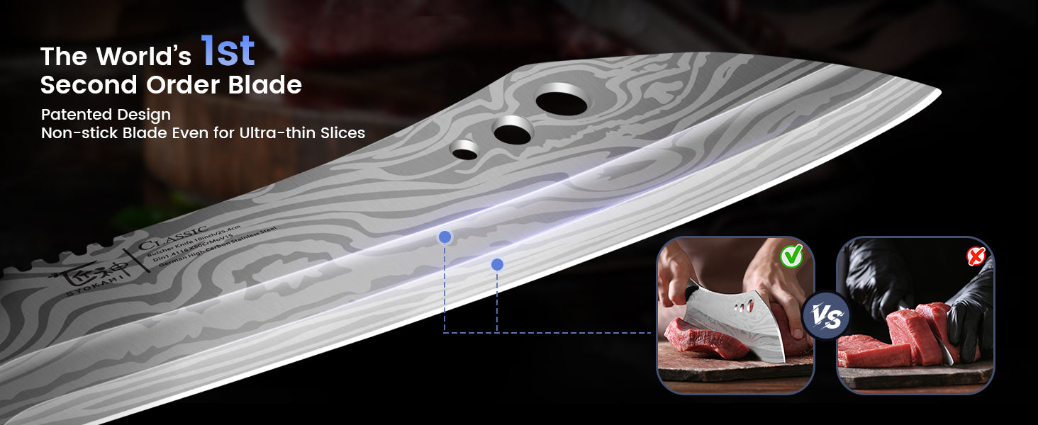 SYOKAMI 10-inch Butcher Knife with Herb Stripper: Slice with a broad working edge.