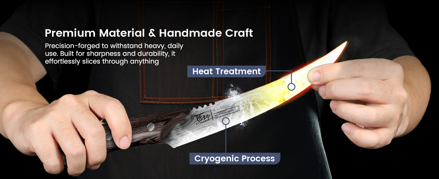SYOKAMI 6.5-inch Curved Boning Knife: steel blade and full-tang wood handle