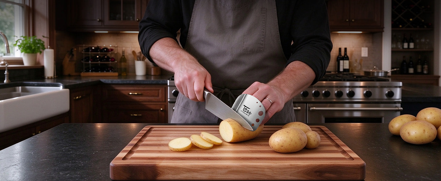 SYOKAMI Stainless Steel Finger Guards, 2-Pack: Prepare on a stable board.