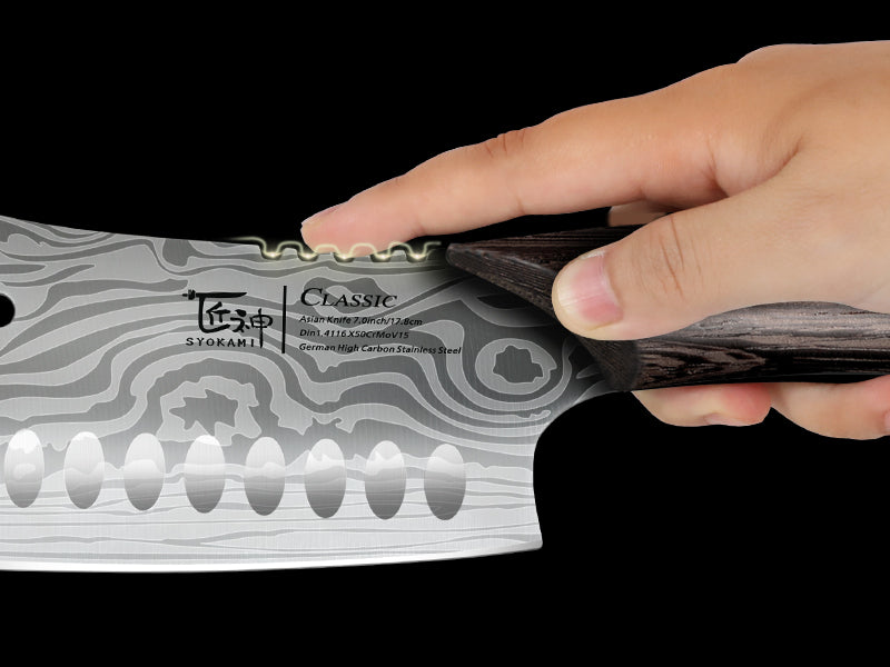 SYOKAMI 7-inch Asian Chef Knife with Herb Stripper: An added point of contact.