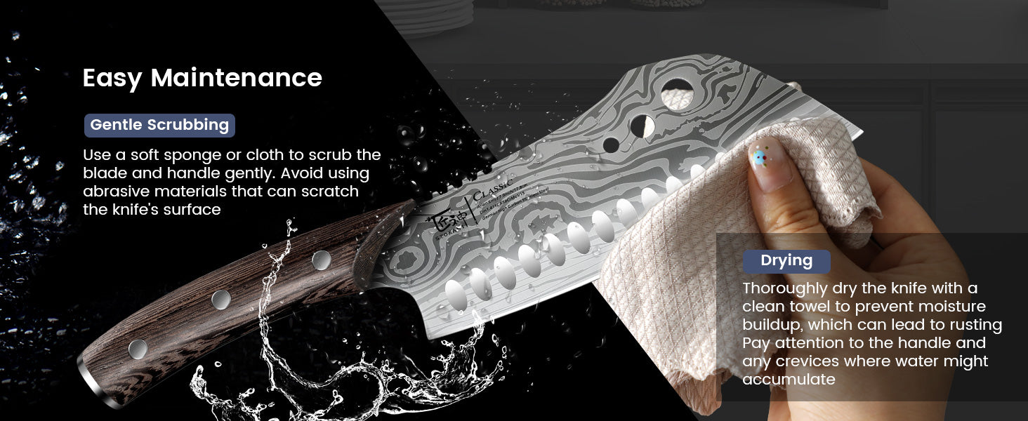 SYOKAMI 7-inch Asian Chef Knife with Herb Stripper: Finish with simple care.