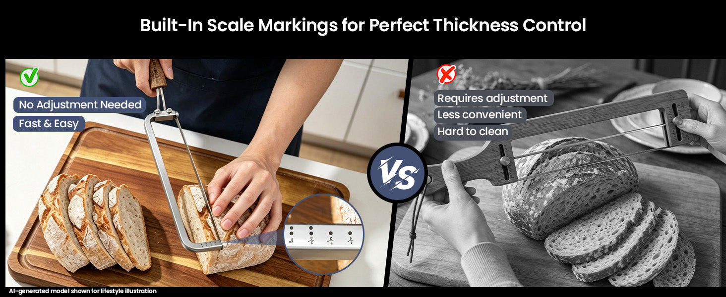 SYOKAMI Bow-Frame Bread Knife: Choose a thickness reference.