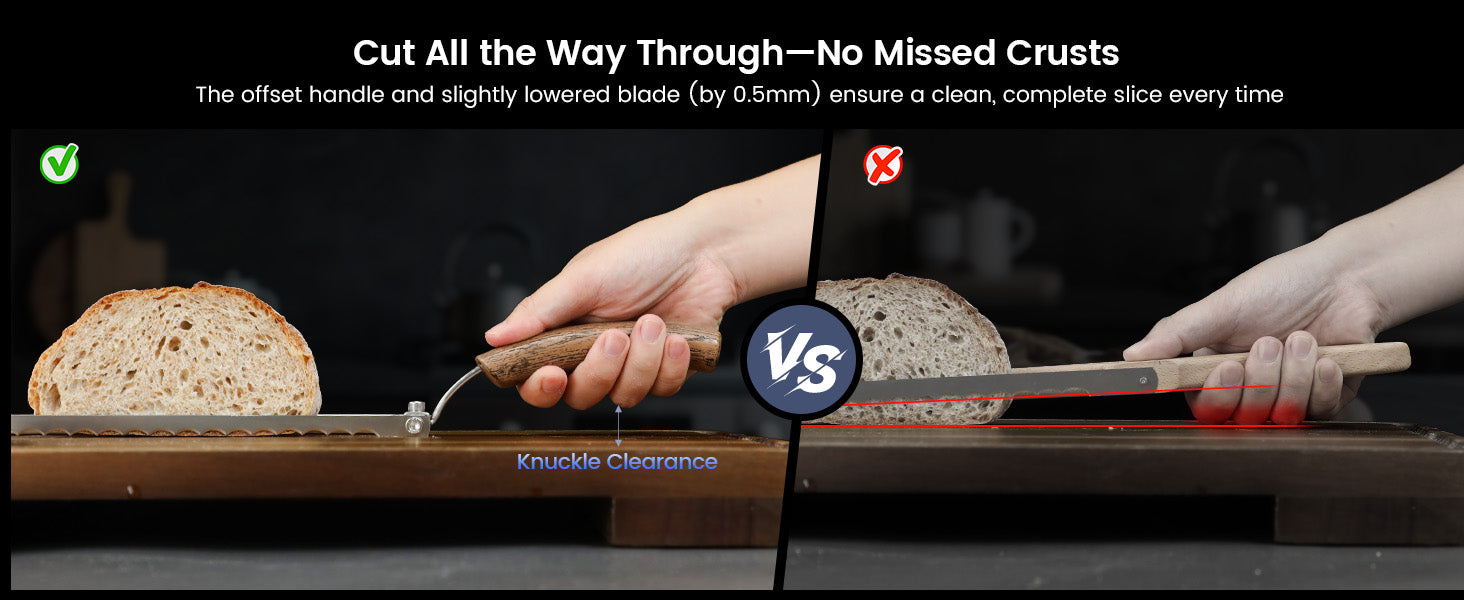 SYOKAMI Bow-Frame Bread Knife: Room for your hand above the board.