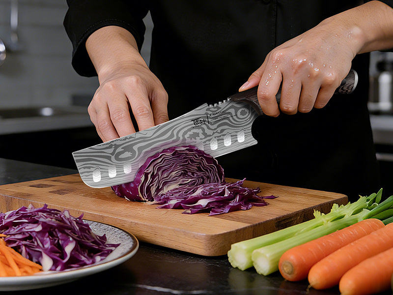 SYOKAMI 7.2-inch Nakiri Vegetable Knife: Natural grain. A shaped hold.