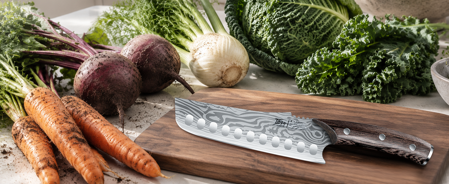 SYOKAMI 7.2-inch Nakiri Vegetable Knife: From whole ingredients to ready cuts.