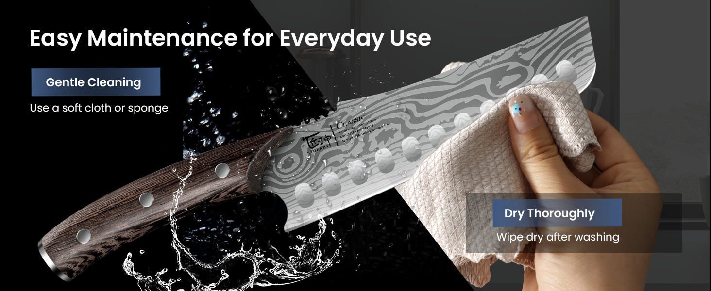 SYOKAMI 7.2-inch Nakiri Vegetable Knife: Finish with simple care.