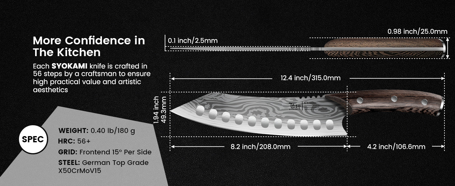 SYOKAMI 8.2-inch Kiritsuke Chef Knife: blade and handle dimensions