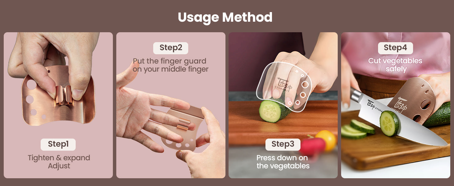 SYOKAMI Stainless Steel Finger Guards, 2-Pack: Adjust before preparing.