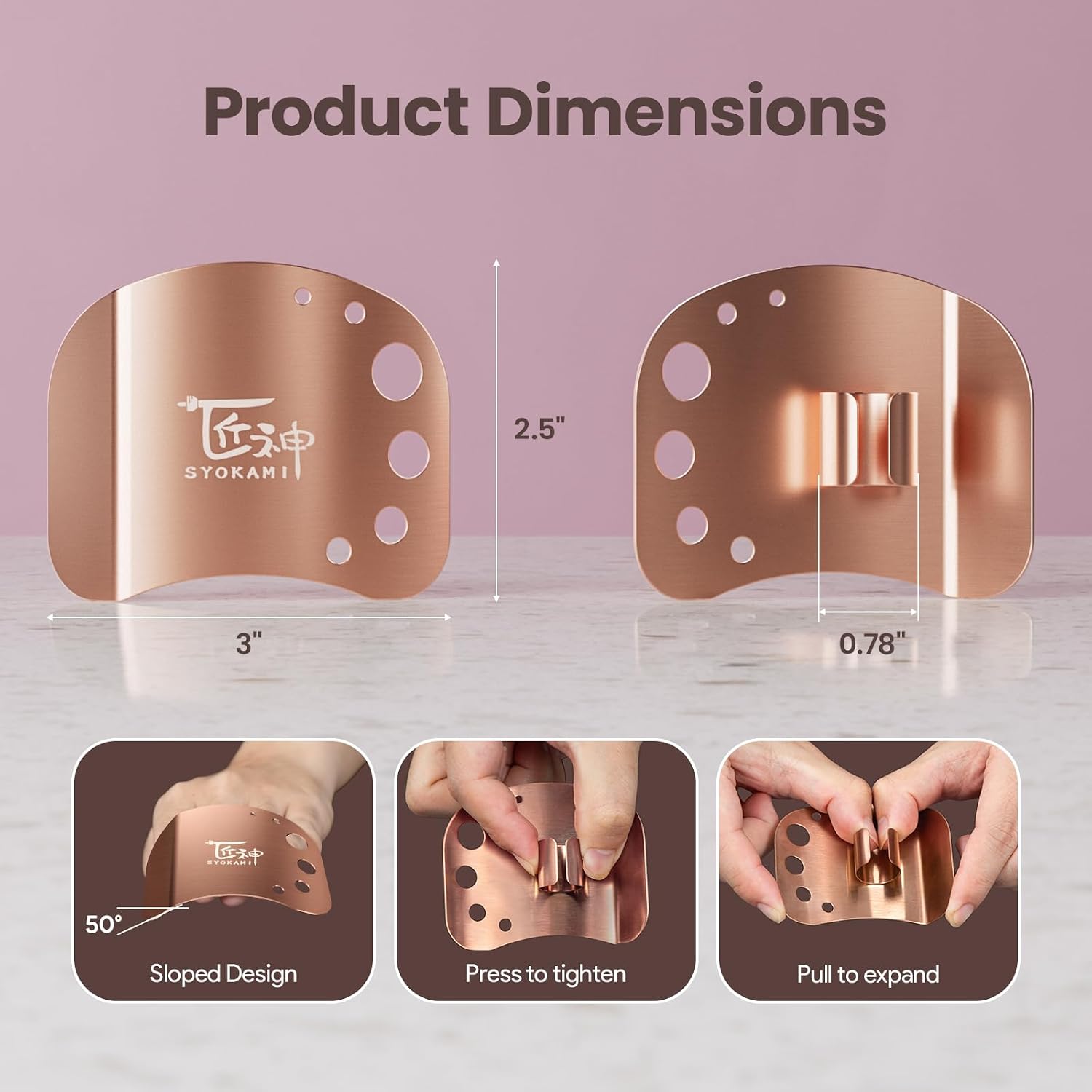 SYOKAMI Stainless Steel Finger Guards, 2-Pack: manufacturer Rose Gold guard dimensions, adjustable ring and herb-stripping holes