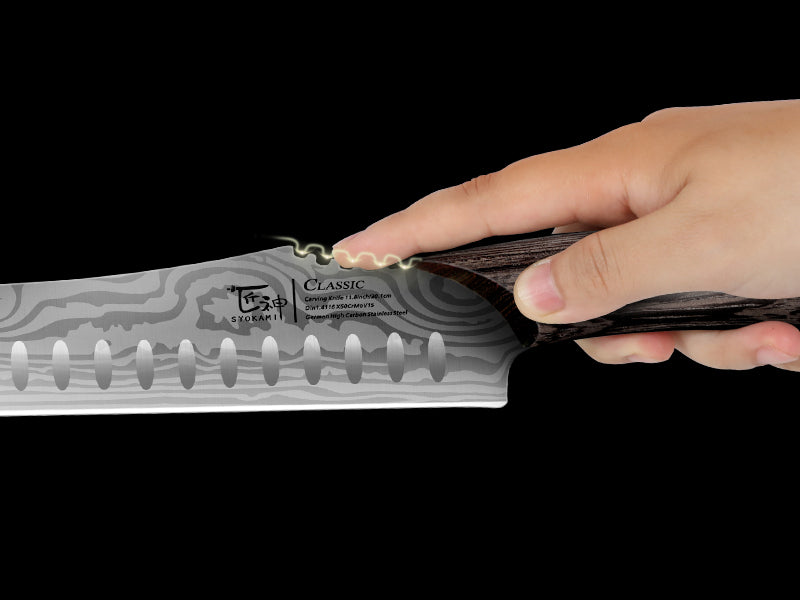 SYOKAMI 2-piece Brisket Slicing & Boning Knife Set: A defined transition to the edge.