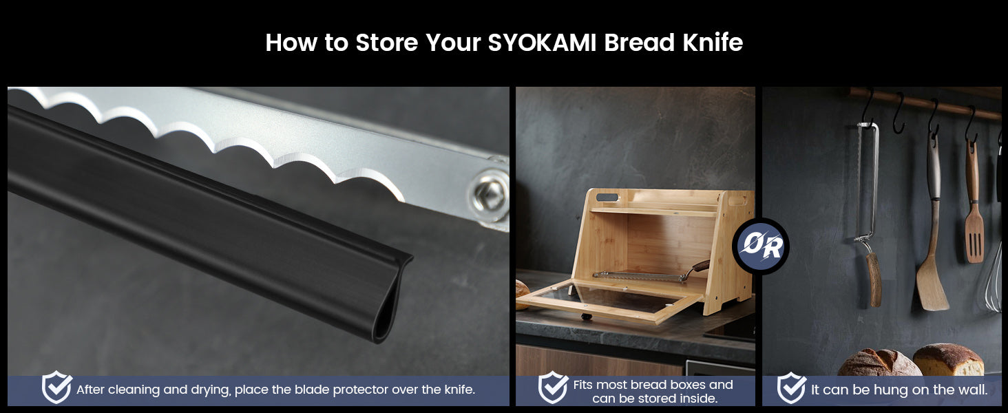 SYOKAMI Bow-Frame Bread Knife: Protect the edge between loaves.