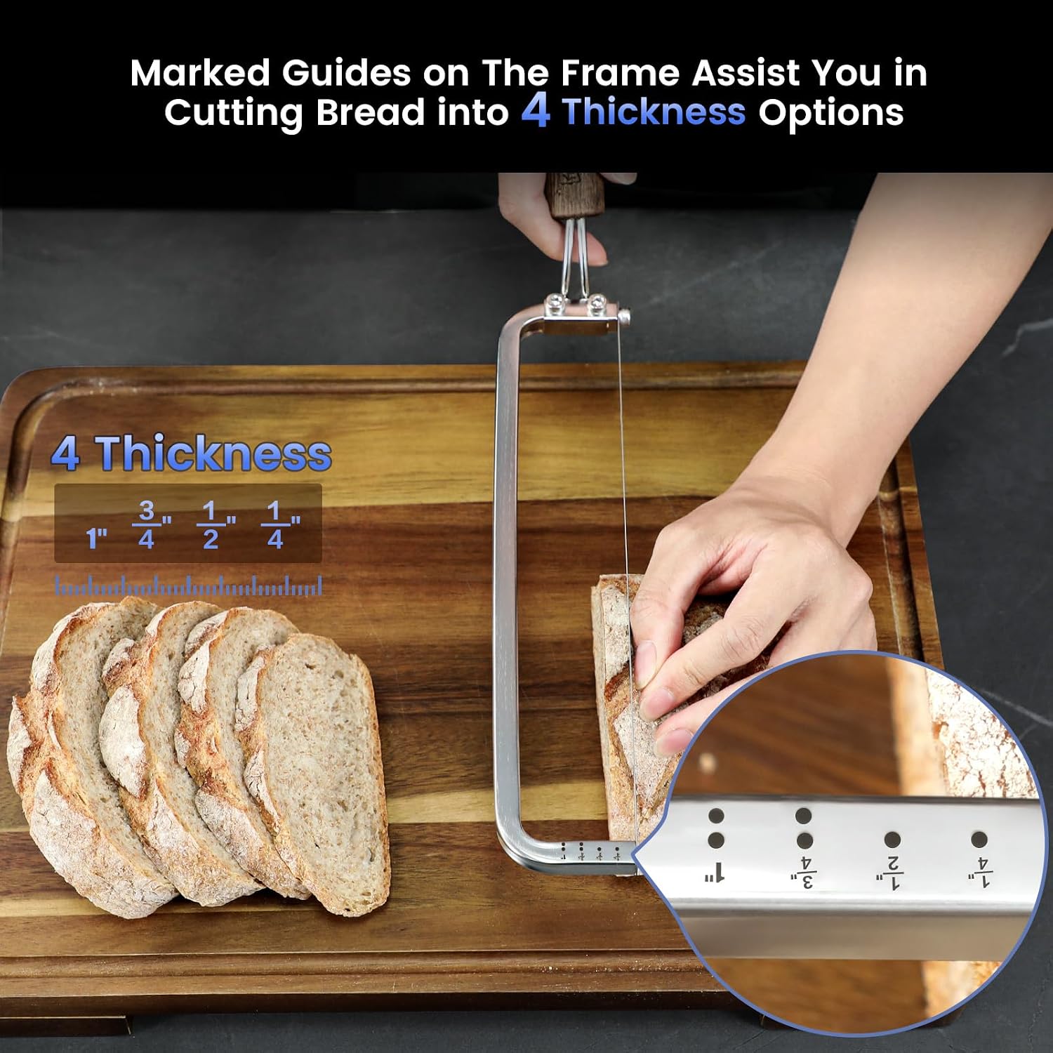SYOKAMI Bow-Frame Bread Knife: shared thickness reference illustration using a right-handed example