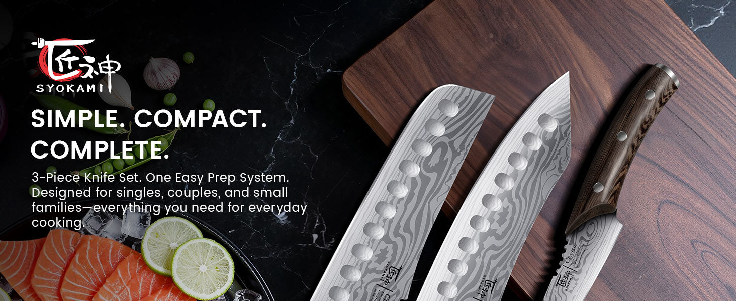 SYOKAMI 3-piece Kitchen Knife Set: the kiritsuke, nakiri and paring three-knife kit