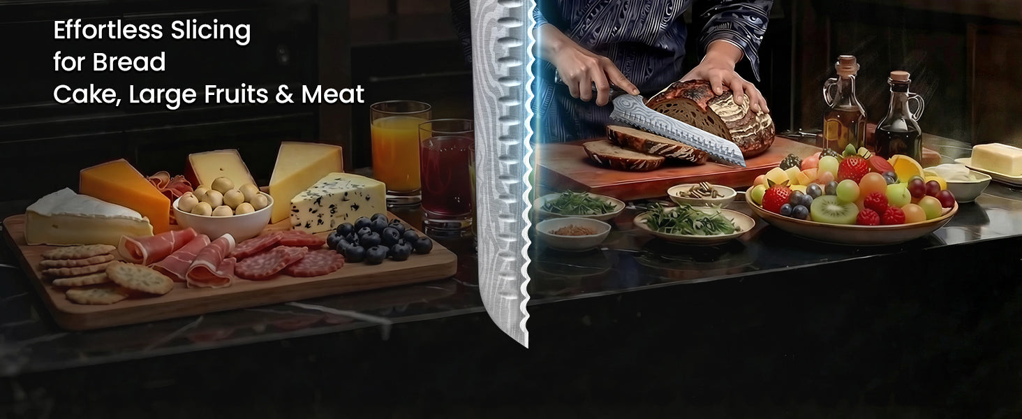 SYOKAMI 10.5-inch Offset Bread Knife: Prepare a board for the table.