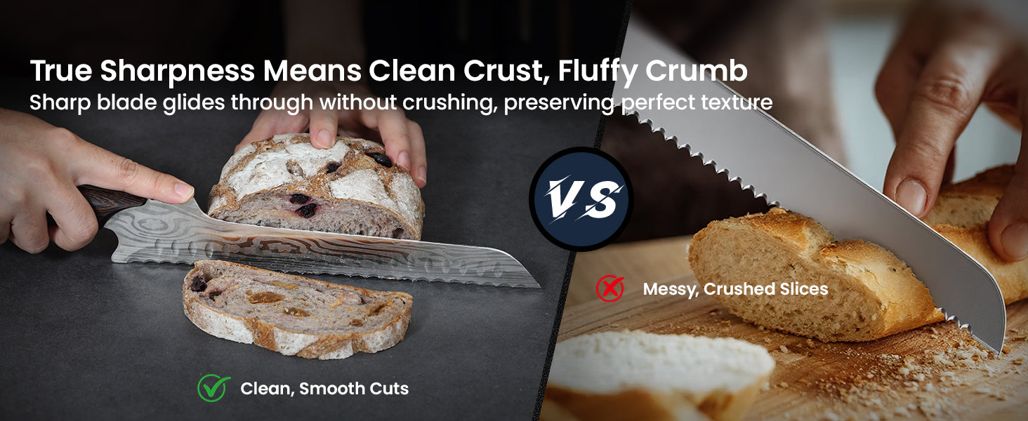 SYOKAMI 10.5-inch Offset Bread Knife: Work through crust and crumb.