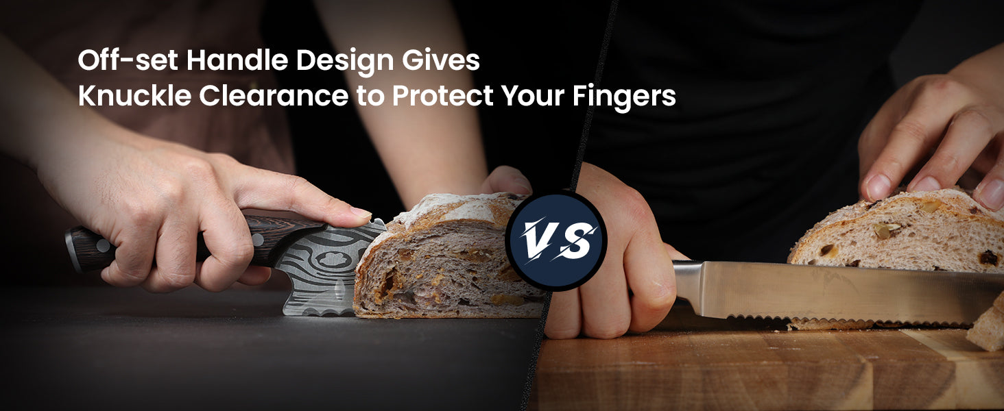 SYOKAMI 10.5-inch Offset Bread Knife: Room for your hand above the board.
