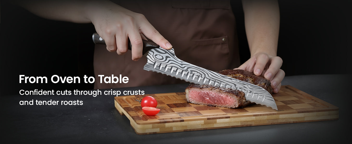SYOKAMI 10.5-inch Offset Bread Knife: Serve a boneless cooked roast.