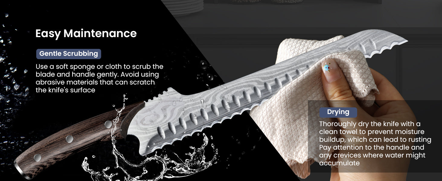 SYOKAMI 10.5-inch Offset Bread Knife: Finish with a clean, dry edge.