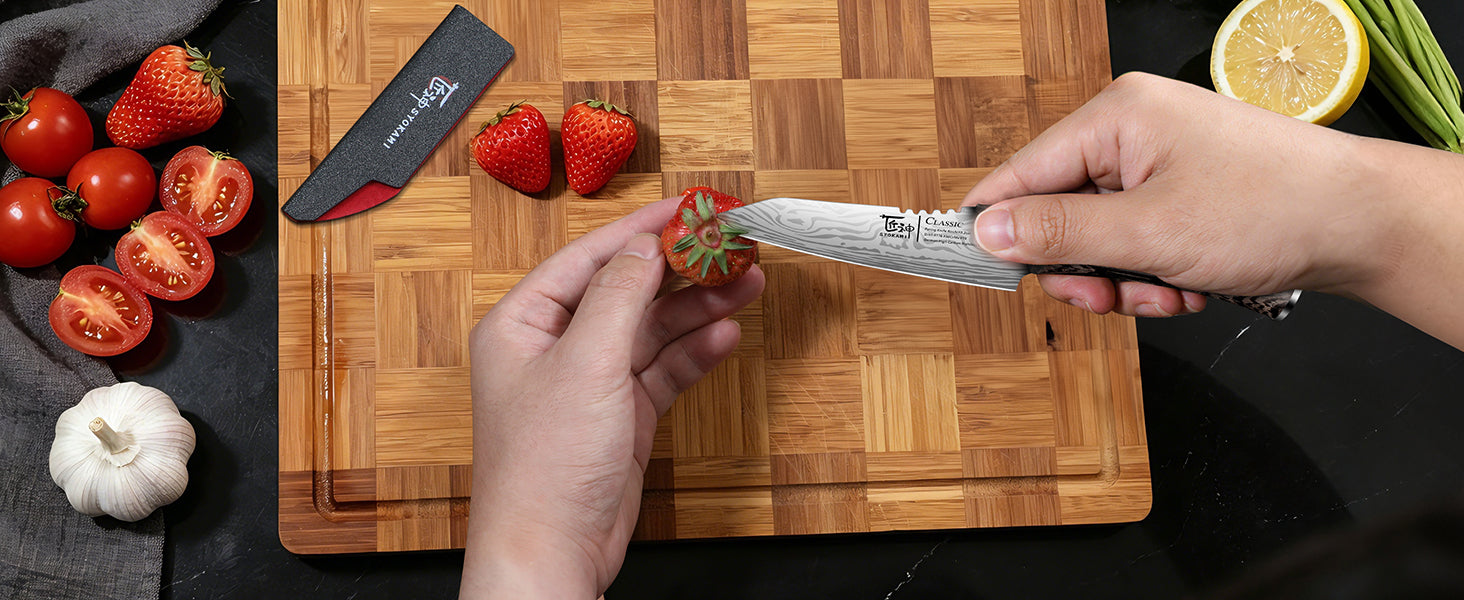 SYOKAMI 4-inch Paring Knife with Cover: Hull strawberries for a fresh finish.