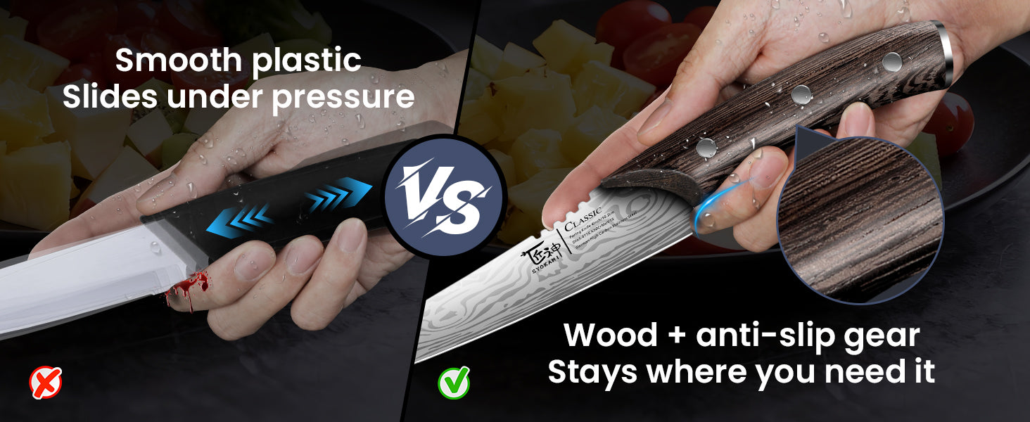 SYOKAMI 4-inch Paring Knife with Cover: Natural grain. A shaped hold.