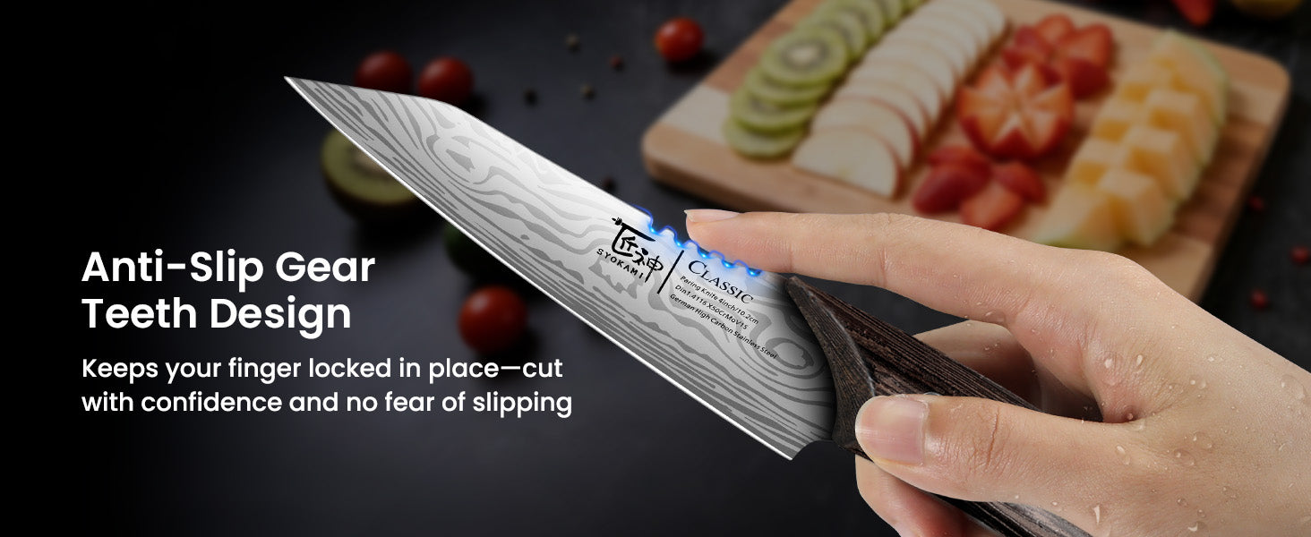 SYOKAMI 4-inch Paring Knife with Cover: A deliberate point of contact.
