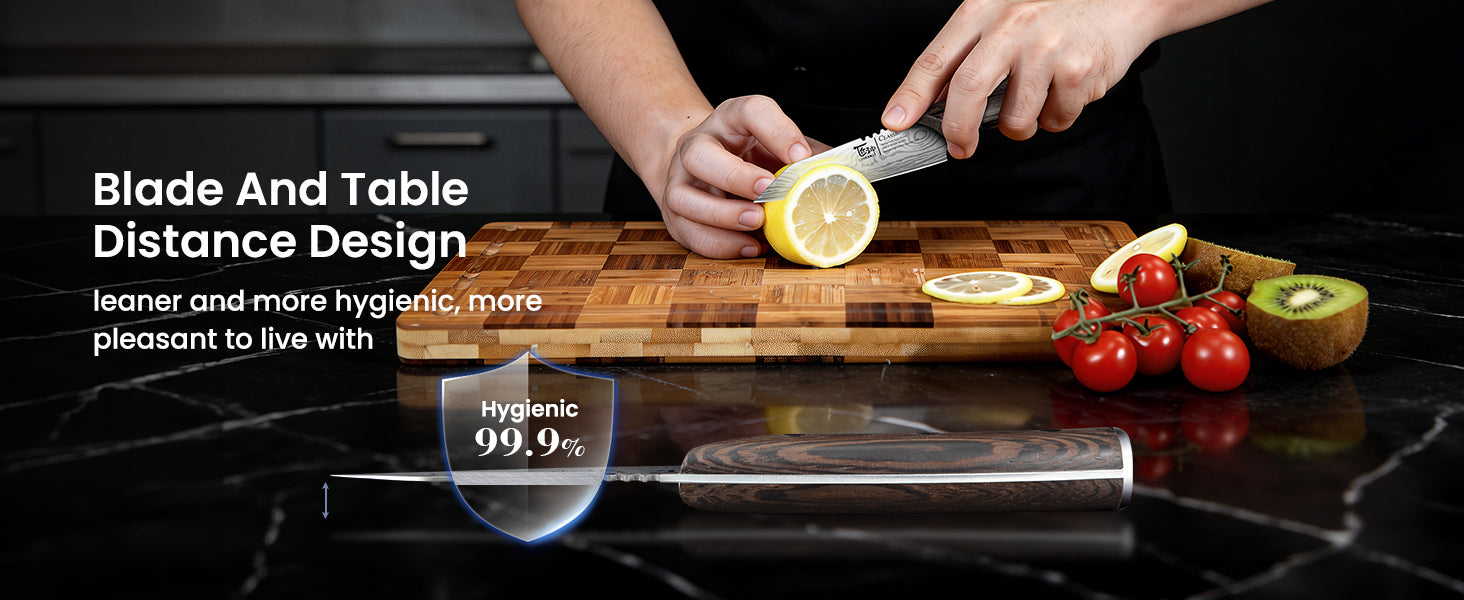 SYOKAMI 4-inch Paring Knife with Cover: A little clearance above the board.