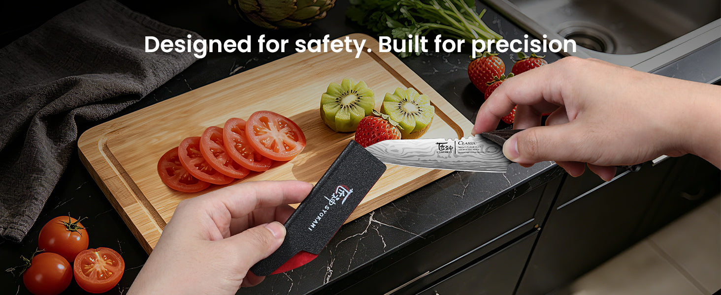 SYOKAMI 4-inch Paring Knife with Cover: Cover the edge between tasks.