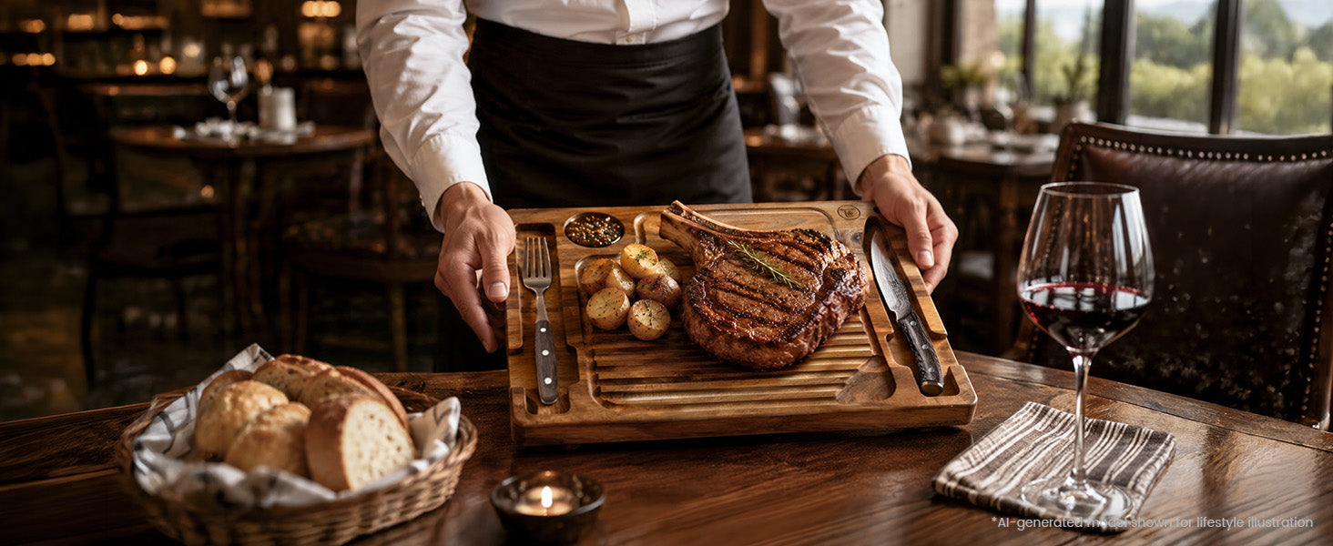 SYOKAMI Acacia Steak Serving Board Set: Present the next course.