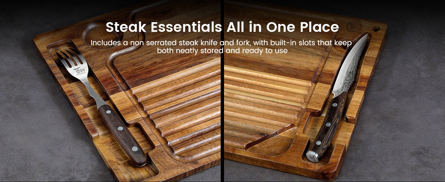 SYOKAMI Acacia Steak Serving Board Set: Keep the matching pair close.