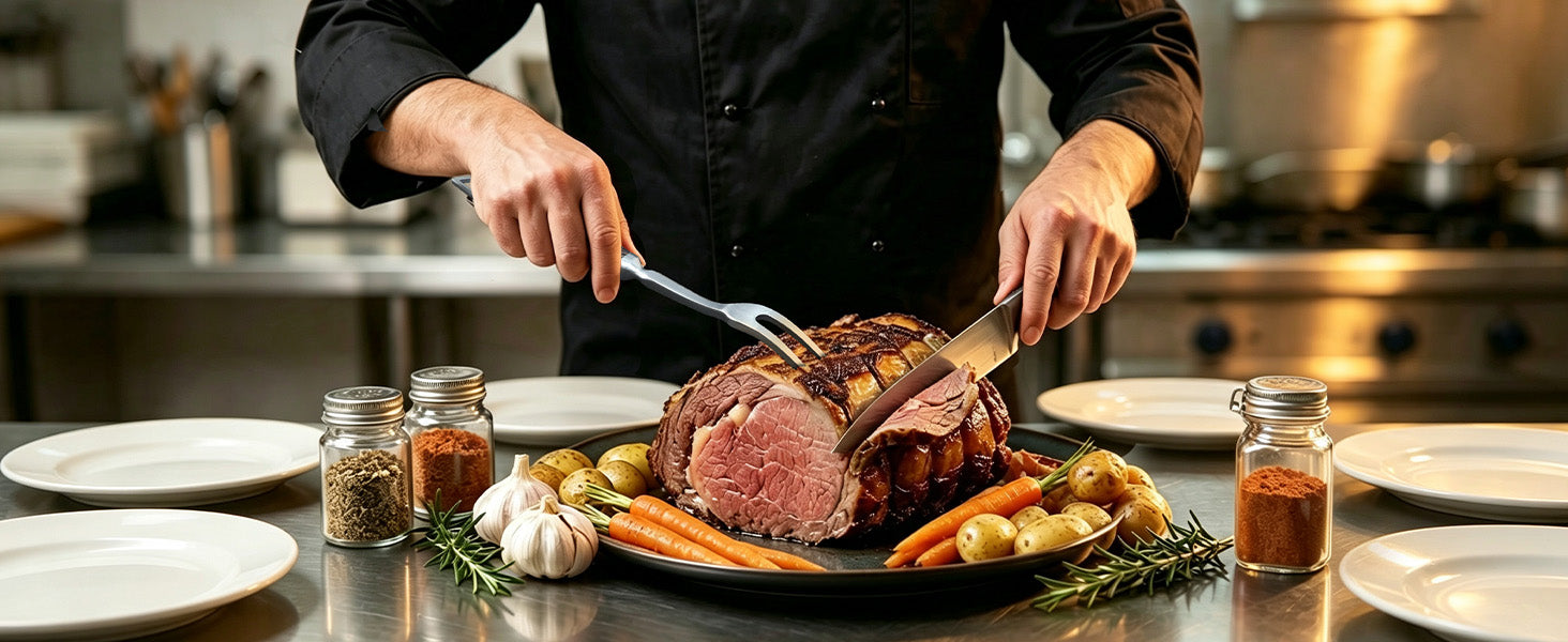 SYOKAMI 12-inch Stainless Steel Carving Fork: A companion for carving a roast.