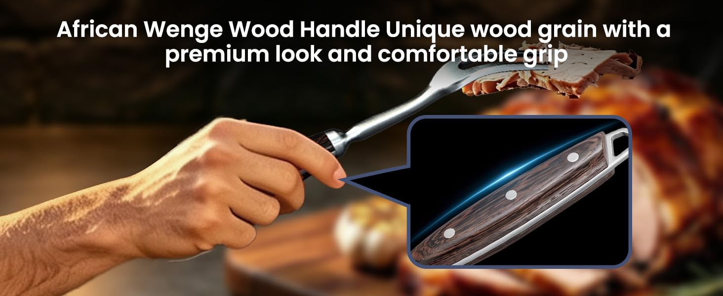 SYOKAMI 12-inch Stainless Steel Carving Fork: Natural grain. Full-tang construction.