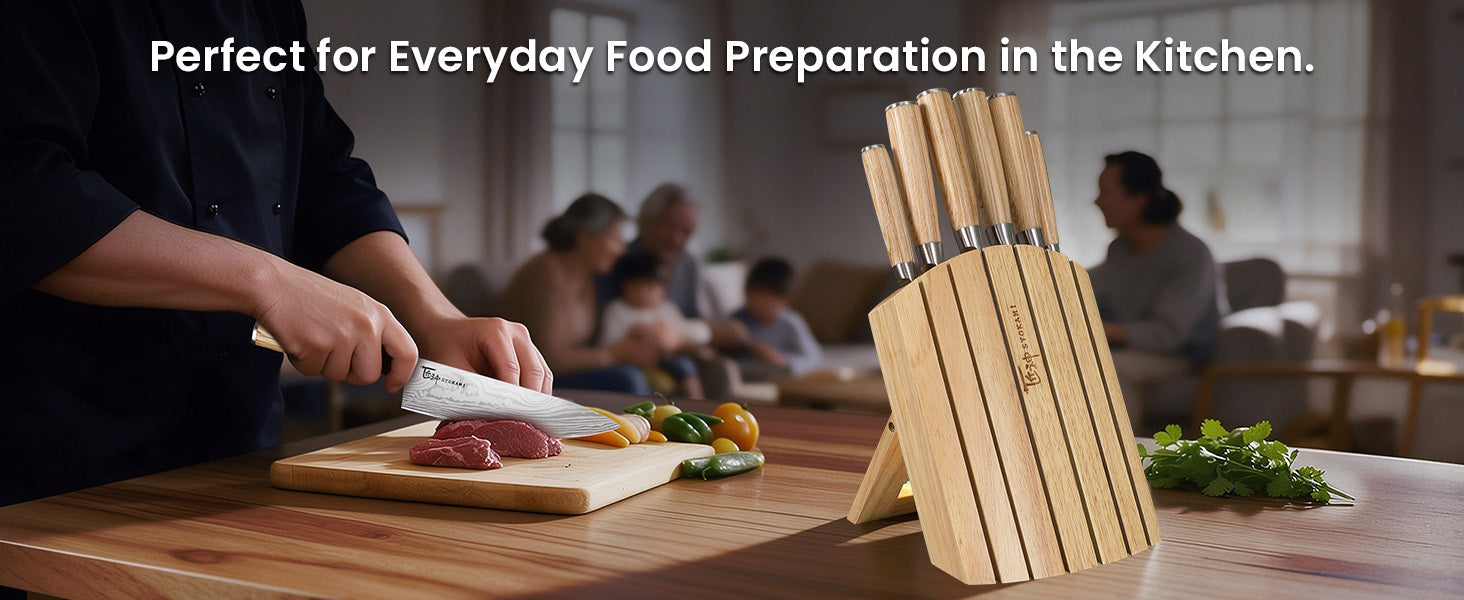 SYOKAMI 7-piece Rubberwood Foldable Knife Block Set: Prepare everyday ingredients.