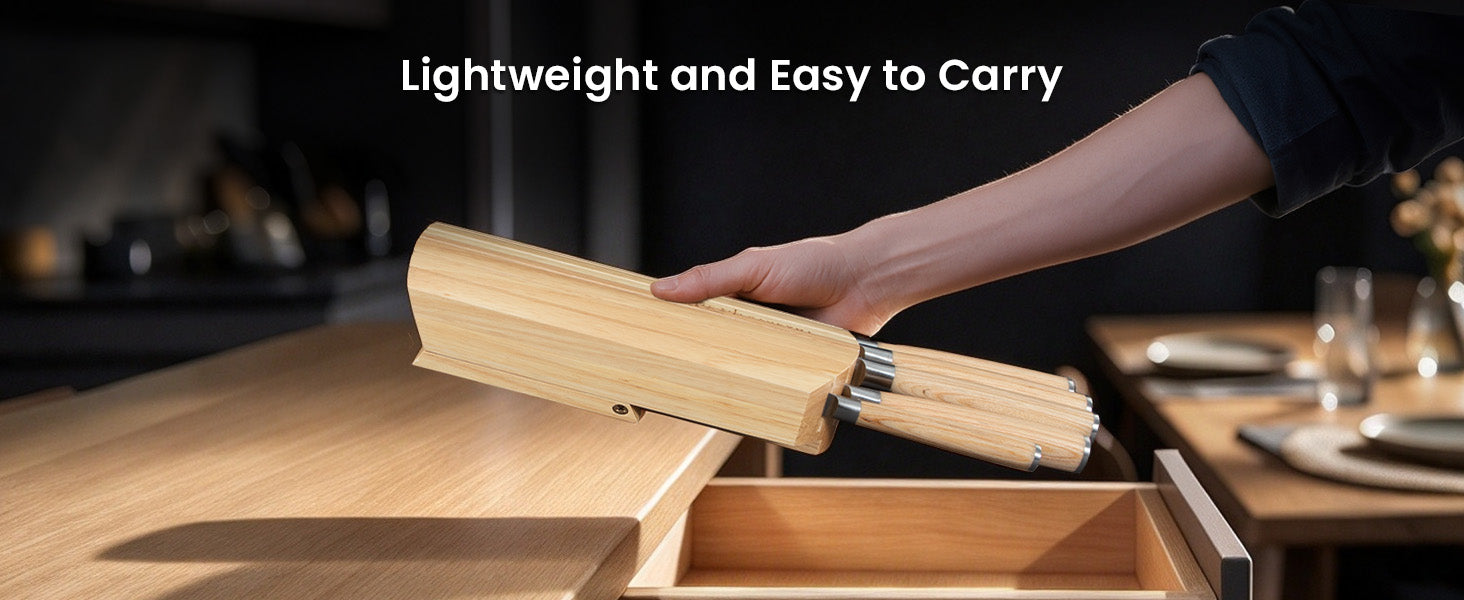 SYOKAMI 7-piece Rubberwood Foldable Knife Block Set: Choose a suitable place to store.