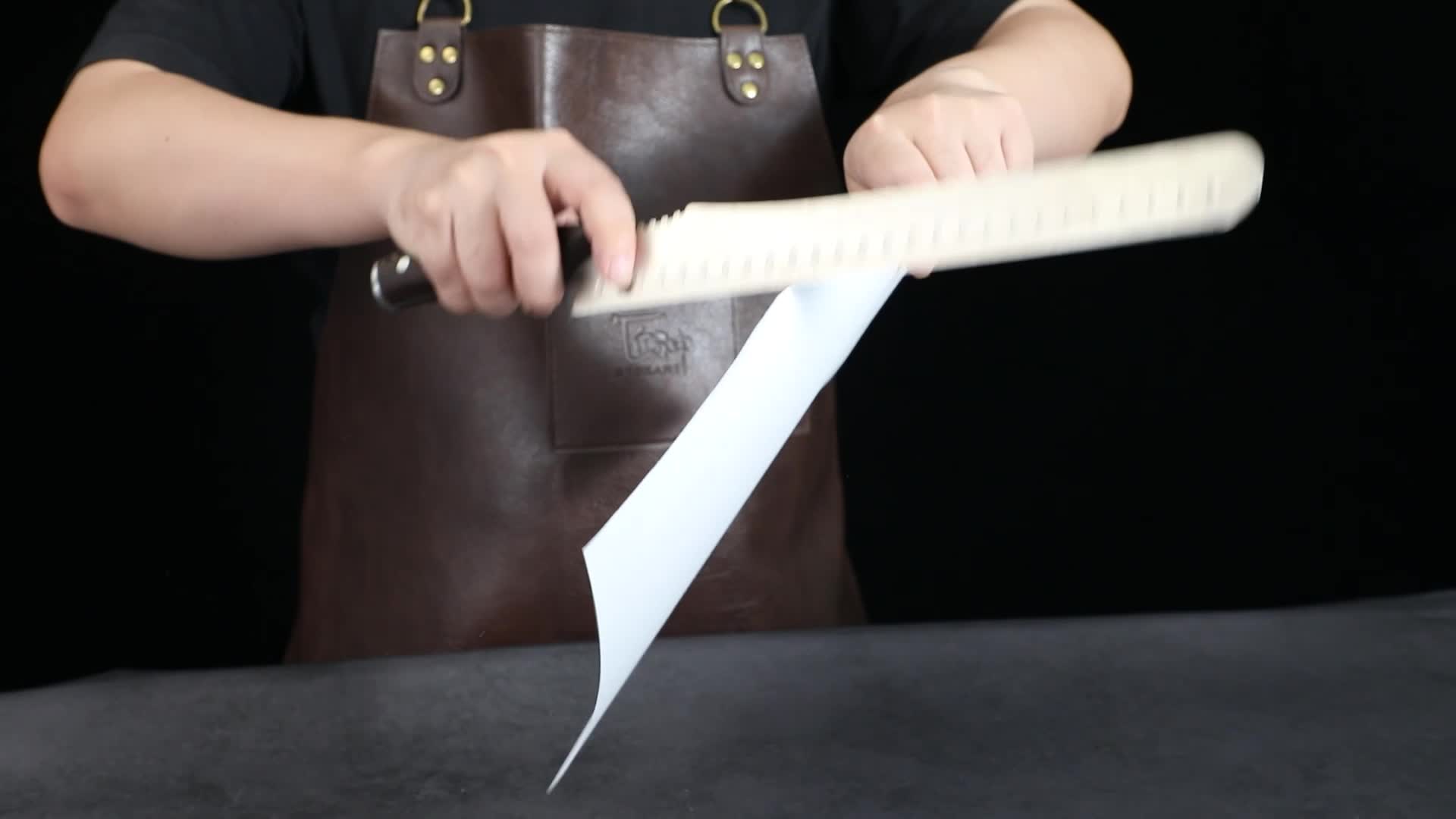 The 12-inch slicing knife edge in action video cover