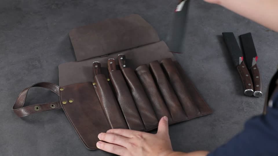 Packing six Classic steak knives in their leather roll video cover